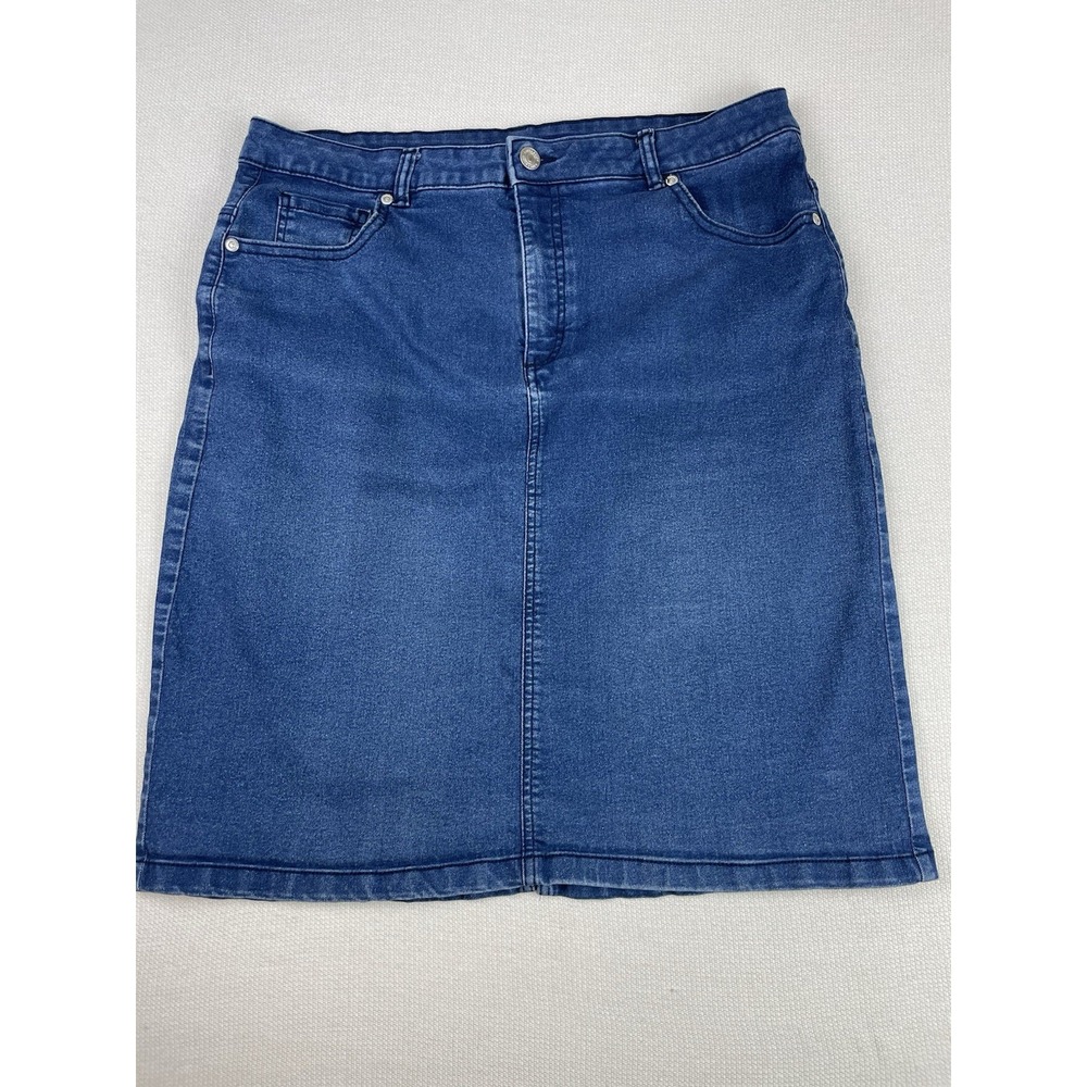 Laura Scott‎ Women's Denim Skirt 12 Mid Length Dark Wash 5 Pockets Stretch